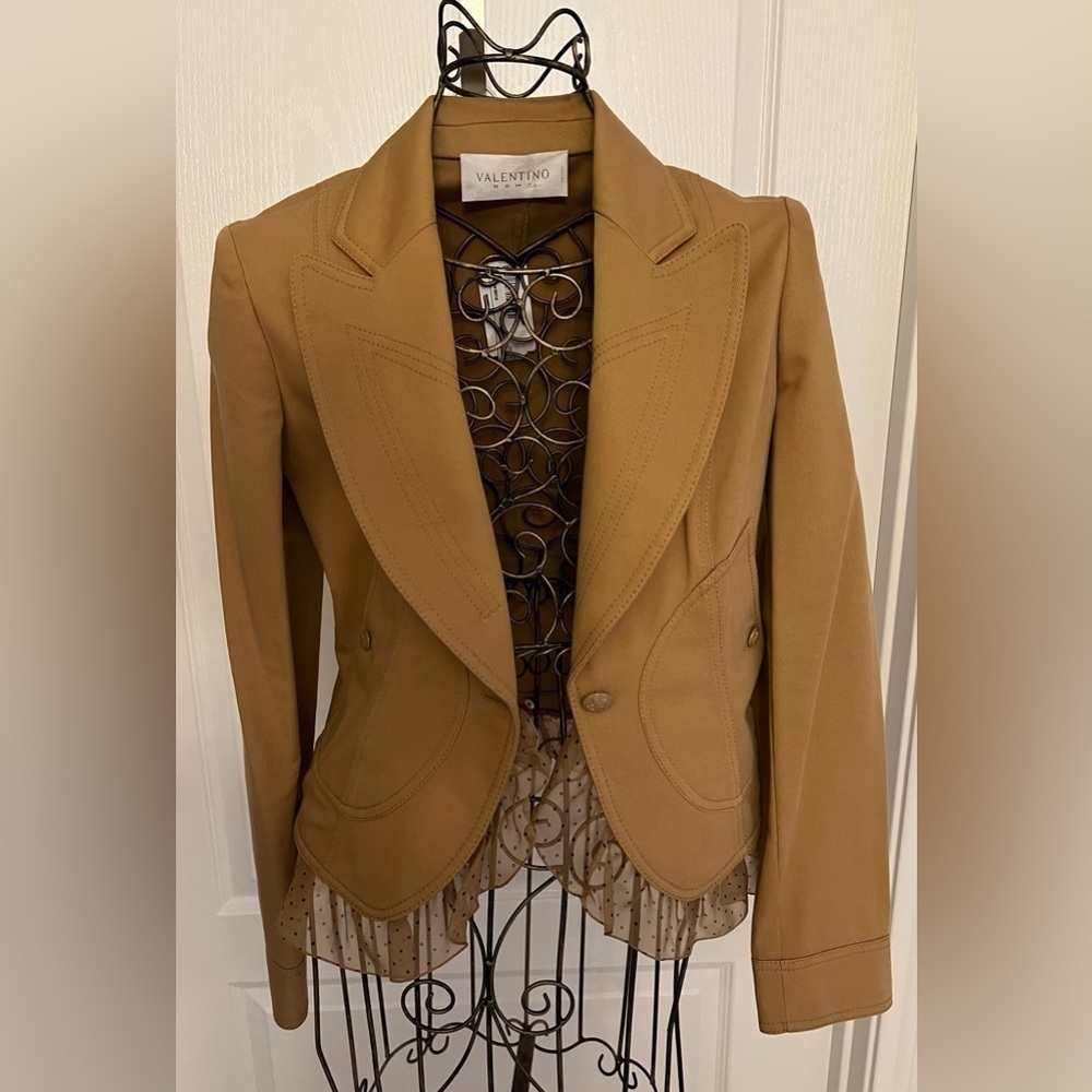 Valentino Women's Brown Blazer with Ruffle Detail - Picture 8 of 8
